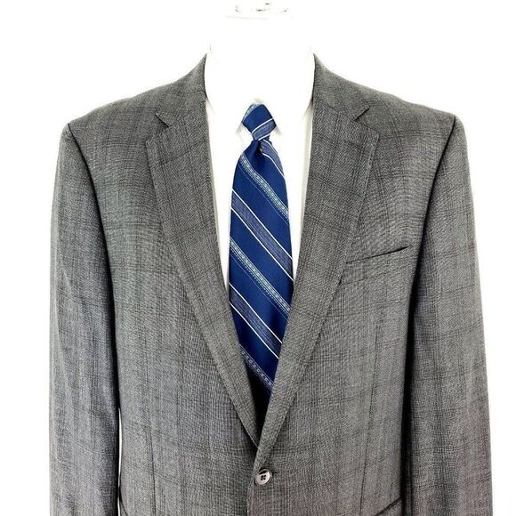 Calvin Klein Wool Silk 2 Button Blazer 42R Gray‎ Brown Sharkskin Tagged 44L - Picture 1 of 10